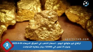 ارتفاع غير متوقع اليوم.. أسعار الذهب في العراق الأربعاء 20-8-2025 وعيار 21 تصل إلى 123300 دينار بنهاية التداولات